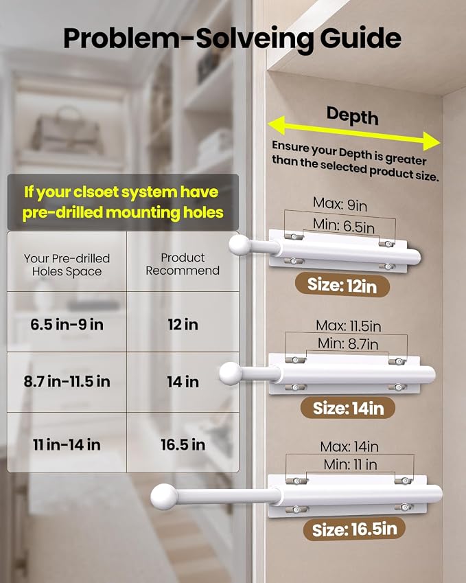 Supforce 16.5" Valet Rod for Closet Pull Out, Retractable Slide Out Valet Rod Closet Organization, Aluminum Valet Clothing Hanger Rods Perfect for Suits, Dresses & Freshly Pressed Clothes, White