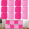 Yinder 12 Pcs Cube Storage Bin Pink 10.5''x10.5''x11'' Storage Bins for Playroom Decor Colorful Bins for Kids Foldable Baskets for Nursery Organizer Boxes Fabric Boxes
