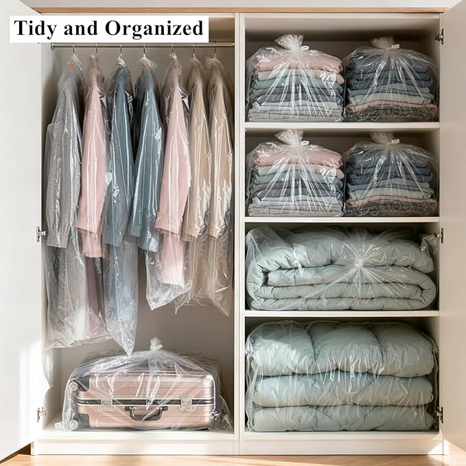 Tebery 20 Pcs Extra Large Plastic Storage Bags, Clear Dustproof Furniture Luggage Covers for Moving, Reusable Heavy Duty Storage Moving Bags for Chair Clothes Suitcase, 4 Size