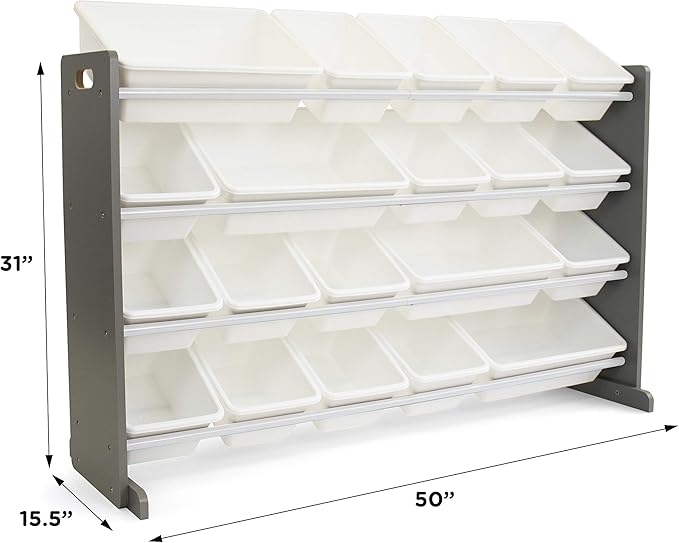 Humble Crew Toy Storage Organizer with 20 Removable Storage Bins for Kids Playroom, 4-Tier Toddler Toy Organization and Storage, Grey/White