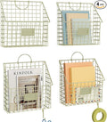 Yuzehuaza Wall File Organizer Mesh Hanging Wall Files Holder,Magazine Rack and Mail Basket with Hooks, Office Wall Organizer for Papers Folders Files Clipboard 4 Packs, Gold(Patent Pending)