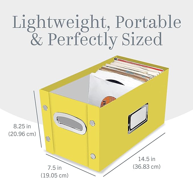Snap-N-Store Vinyl Record Storage Box - 7"/45 RPM - 1 Pack- Crate Holds up to 75 Vinyl Albums - Yellow