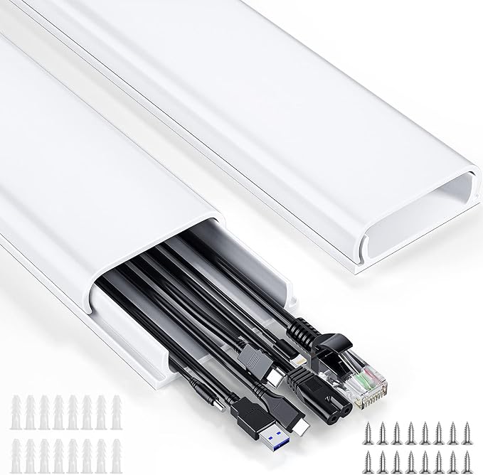 Delamu Cord Hider, 62.8in Cord Covers for 6-8 Wires on Wall, Cable Hider Cable Management, Wire Hiders for TV on Wall, Wire Covers for Cords, Cable Cover Wall, 4X L15.7 W2.36 H0.75in, White