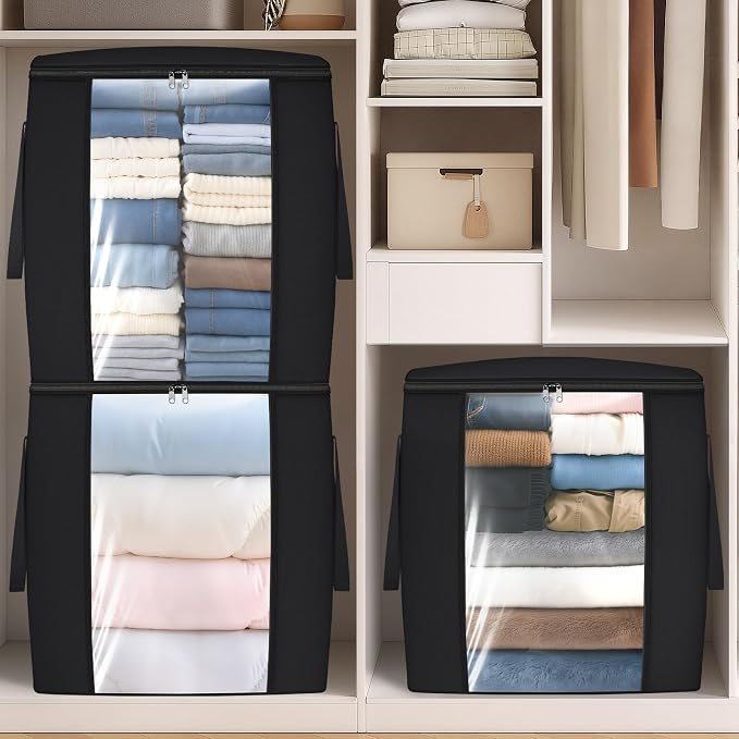 TasticTotes 120L Extra Large Blanket Clothes Storage Bags, Gray, 2 Pack | Foldable Blanket Storage and Organization, Thick Fabric Containers with Reinforced Handles & Zippers for Comforters, Bedding