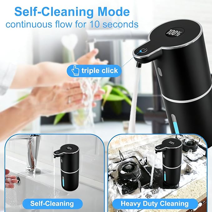 Automatic Soap Dispenser,6-Level Foaming Hand Soap Dispenser,Touchless Dish Soap Dispenser for Kitchen Bathroom,Ipx5 Waterproof,1200mah Rechargeable,12.8oz/380ml,Wall Mount & Countertop
