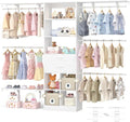 Besiost Closet System - 5-8FT Closet Organizer System with Wooden Drawers & Cube Storage Organizer, Up To 96" Closet Systems for Nursery & Walk-In Closets with Cuttable Hanging Shelving, White