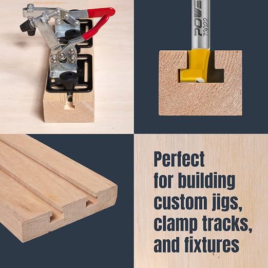 POWERTEC T Slot Router Bits 1/4 Shank, Carbide Tipped T Track and Slatwall Router Bit, Router T Bit, Wood Groove Milling Cutter, Forming Woodworking Tool, 5/8" Dia. x 3/16" Height - 2PK, 73022-P2