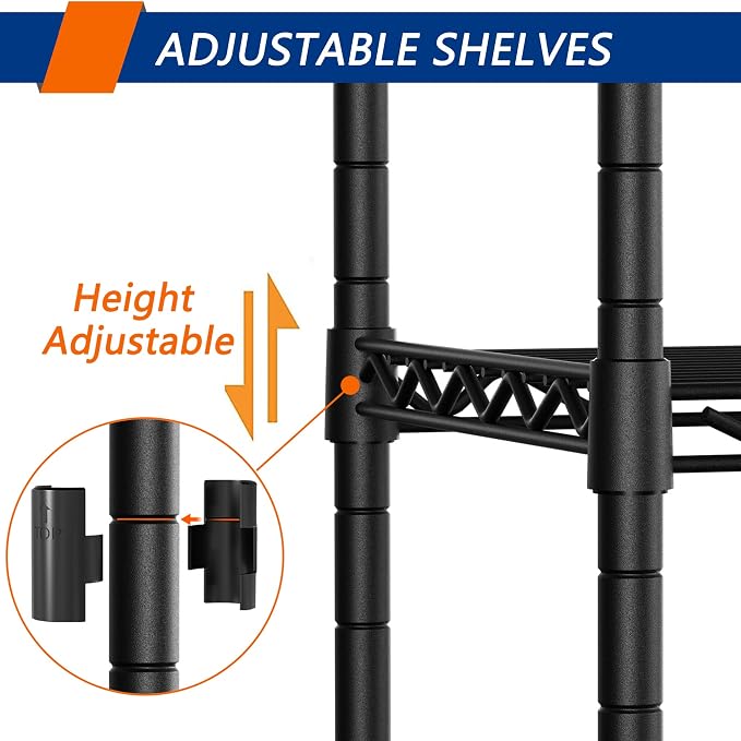 Soywey 5-Shelf Adjustable Heavy Duty Storage Shelving Unit, Metal Organizer Wire Rack for Laundry Bathroom Kitchen Pantry Closet, Black