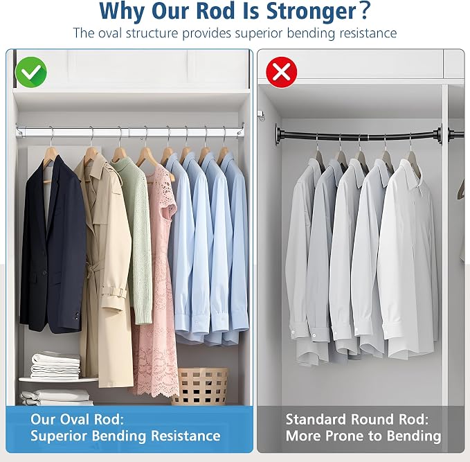 Adjustable Oval Closet Rod, 18-31 Inch,90 Lbs Heavy Duty (Chrome)