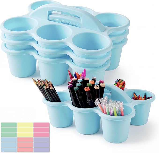 Classroom Caddy for School, Kidsroom, Pencil Holder, Plastic Cup Caddy for Drink Delivery, Blue, 4 Pack