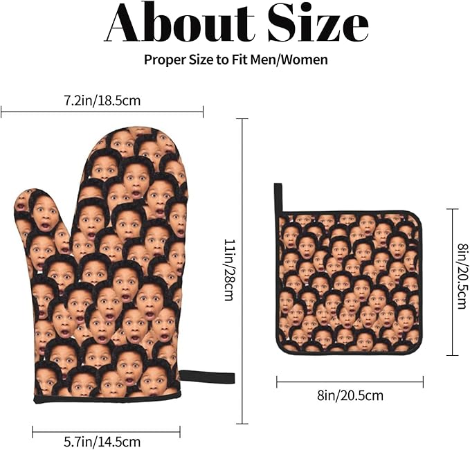 Custom Oven Mitts and Pot Holders Personalized with Your Face, Baking Gifts for Women for Kitchen Cooking, BBQ, Grillin-Style1, 2 Oven Mitts+ 1 Pot Holders
