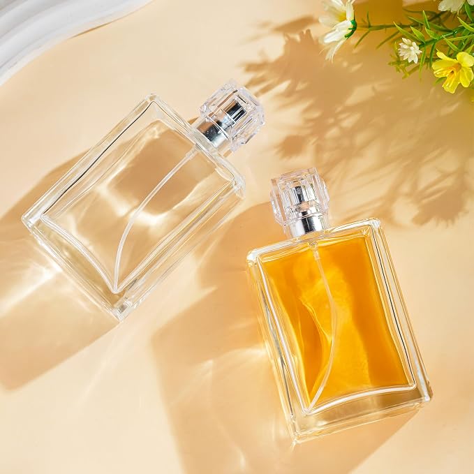 YU FENG 2 Pack Perfume Spray Bottles, 100ml/3.4oz Refillable Glass Atomizer | Empty Square Clear Glass Bottles, Fine Mist Spray, Cologne Container, Essential Oil & Travel Perfume Bottle