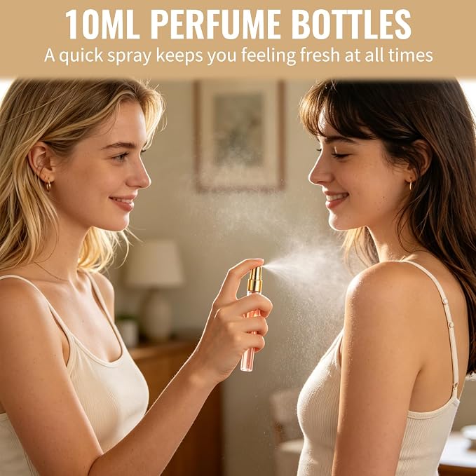 60 Pack Mini Glass Spray Bottles 10ml, Clear Empty Perfume Atomizer with Funnel & Dropper, Fine Mist Refillable Travel Spray Bottle, Small Sample Containers for Essential Oils, Hair & Toner