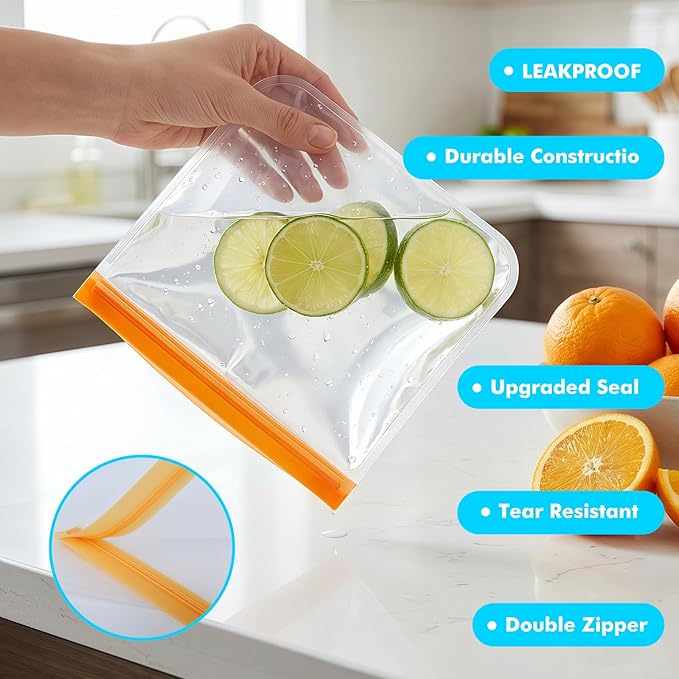 20Pack Reusable Freezer Bags,Leakproof Reusable Food Storage Bags BPA Free Healthy Food Storage Contaizers, Gallon Freezer Bags for Meal Prep Food Storage Home Fridge Kitchen Organization