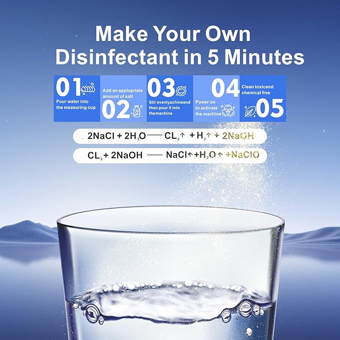 Hypochlorous Acid & Sodium Hypochlorous Solution Generator, 2000ML Capacity Portable Electrolyzed NaCl Water System Making Generate HClO Machine for Home Kitchen School Restaurant Bathroom Cleaning