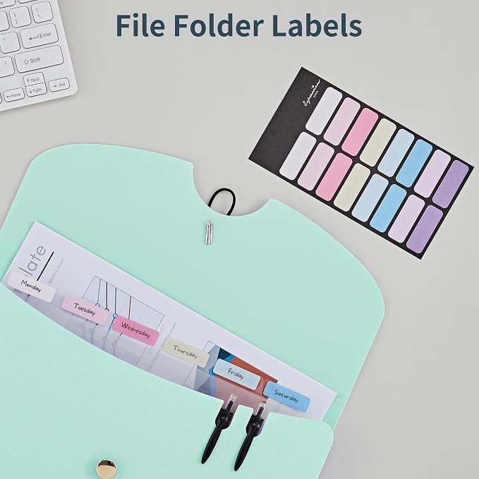 JARLINK 7 Pockets Expanding File Folder, A4 Accordion folders, Blue | Accordion File Folders with 12 Labels, Portable Document Organizer for Home, College, School, and Office Supplies