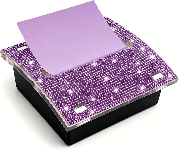 Pop up Stick Notes Dispenser,Rhinestone Self Sticky Note Holder,Cute Purple Desk Accessories for Office Supplies,Teacher Gifts(Black Purple)