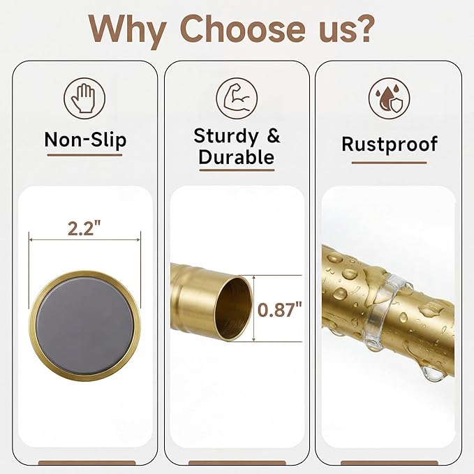 BRIOFOX Gold Tension Curtain Rod 24 to 50 Inch(2-4.1ft) - Spring Tension Shower Curtain Rod, No Drilling Brass Gold Tension Rod for Curtains Windows Closet Kitchen