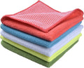 SINLAND Microfiber Dish Cloth Towels with Poly Scour Side Best Kitchen Cleaning Cloths Rags 12"x12" 5 Pack 5 Color Assorted (Pink+Blue+White+Yellow+Green)
