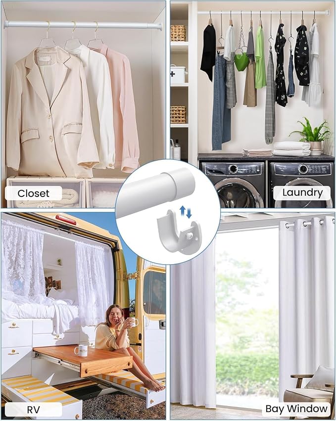 Supforce 3 PACK Closet Rods for Hanging Clothes, 17 to 69 Inches Stepless Adjustable Metal Closet Rod, 1.3 Inches Heavy Duty Clothes Hanging Rod for Closet Wardrobes Laundry RV, White