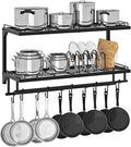 CHOEZON Pot Rack, Wall Mounted Pan Holder, 2-Tier Pot and Pan Organizer, Pot Hanger with 10 S-Shaped Hooks, Cookware Organizer with 5 Removable Metal Wire Dividers, Black TPR35BB