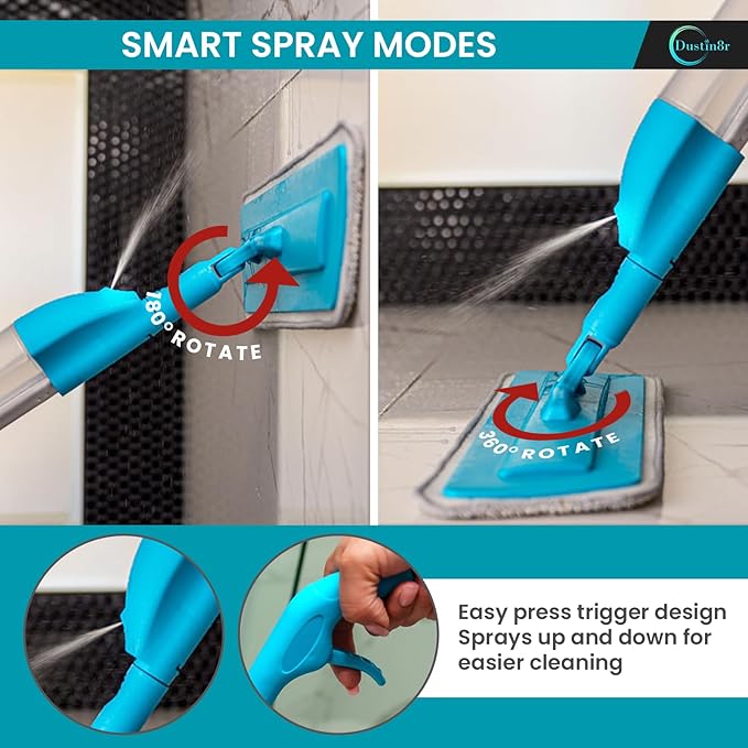 Patented 4-in-1 Ceiling Fan Cleaner Duster. Spray Mop. Wall Cleaner with Sprayer. Duster. Dust Trapping System| Storage Bag & Hook. Lightweight. Reusable. Microfiber