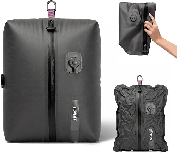 Travel Vacuum Compression Bags, 25L Vacuum Bags for Travel Luggage with Built-in Pump for Carry-on Suitcases & Backpacks, Ip68 Waterproof Zipper, Durable Vacuum Seal Bags For Clothing Packing