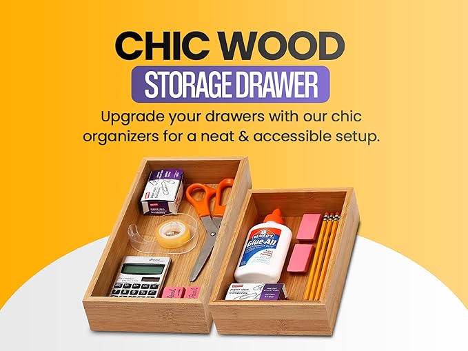 YBM Home Bamboo Drawer Organizer Storage Box for Kitchen Drawer, Junk Drawer, Office, Bedroom, Children Room, Craft, Sewing, and Bathroom, 6 Pack 6x6x2 inch