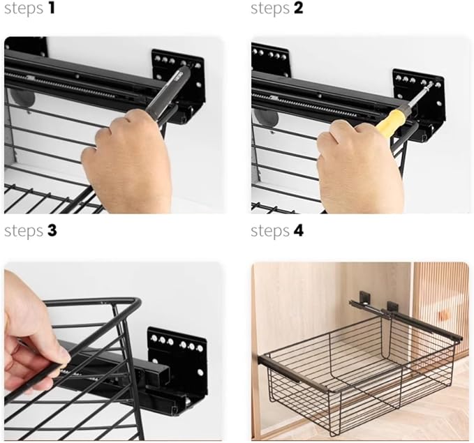 Pull Out Cabinet Storage Basket 1 Piece,Stackable Detachable Baskets,Metal Wire Mesh Storage Basket Organizer,for Kitchen Office Wardrobes Cupboard,Bearing Capacity 30kg(White,460x614x170mm)