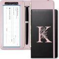 Letter Checkbook Cover, RFID Blocking Checkbook, Duplicate Checks with Pen Holder, Cards Slots, Multi-Functional Checkbook Holder for Personal and Business Checks