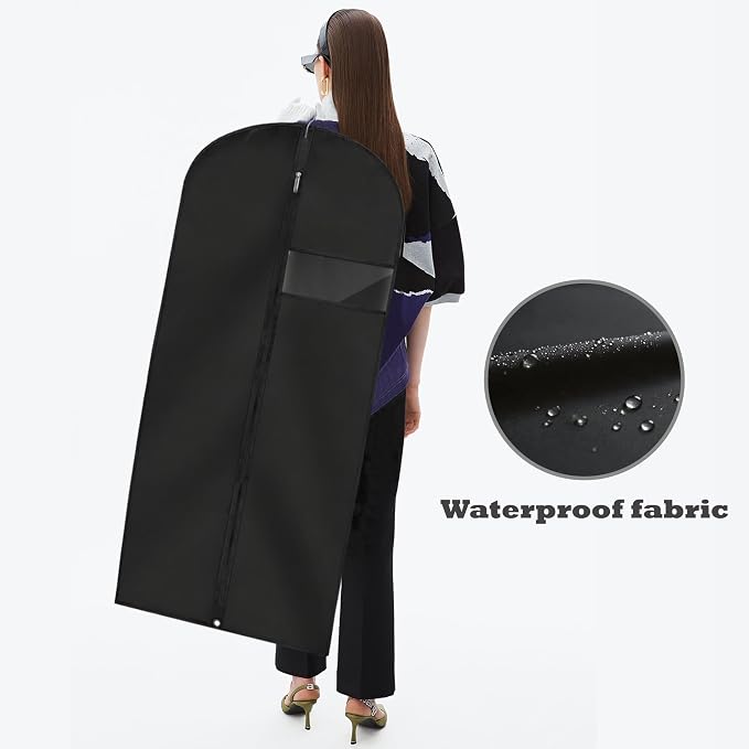 Garment Bags for Hanging Clothes, 45'' Suit Bag Cover for Storage and Travel, Dress Bags for Gowns Long, 2 Pack (Black)