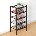 Smiry Bamboo Shoe Rack for Closet, 5 Tier Small Wooden Shoe Organizer, Stackable Wood Shoe Storage Shelf for Entryway, 14 Vertical Slats, 2+3 Stack Heavy-Duty Legs, 17.32"x11.02"x31.3", Brown