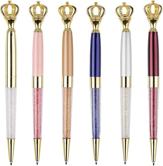 YOUMI Ballpoint pen, 6Pcs crown crystal metal pen, sparkling cute pen, Personalized Crystal Pens，Black Ink Glitter Diamond Pen for Note, Tab, Office School Stationery Supplies (set 7)