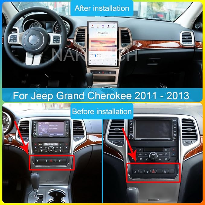 14.4 Inch Qualcomm Android 11 Car Radio for Jeep Grand Cherokee 2011-2013 Stereo Replace Tesla Style IPS Touch Screen Android Auto GPS Navigation Head Unit Multimedia Player