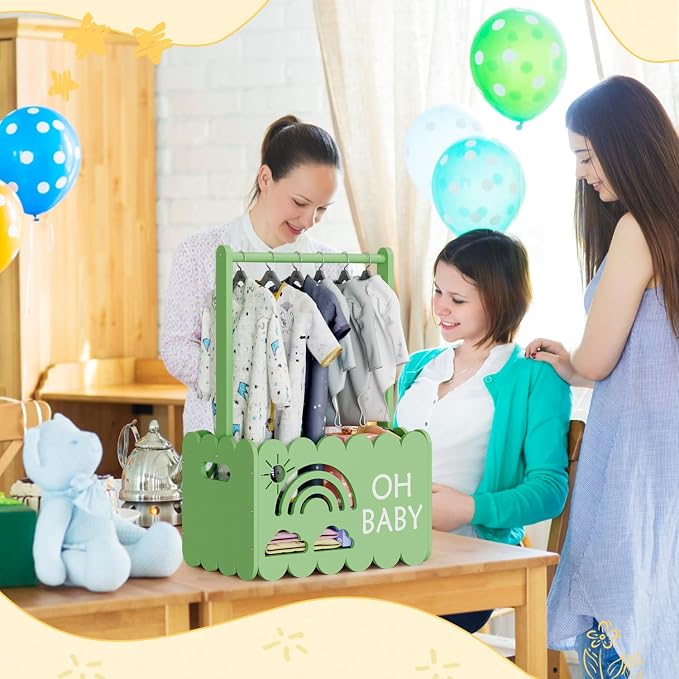 Wooden Baby Shower Crate Closet, Wooden Baby Shower Crate Closet, Boys and Girls for Baby Shower Wooden Basket Gifts, Welcome Baby Gifts, Suitable for Pregnancy Glfts for New Parent (Green)