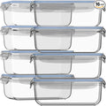 Razab 16 Pc (Set of 8) 30 Oz Glass Meal Prep Containers with Lids, Airtight Large Glass Food Storage Containers, Reusable Leak Proof BPA Free, Freezer to Oven and Dishwasher Safe