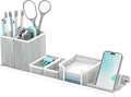 Pen Holder for Desk, 6-Piece Mesh Desk Organizer with Phone Holder, White | 6-Piece Black Mesh Desk Set Includes Pen Cups, a Sticky Note Caddy and Phone Holder for Office, School, Home