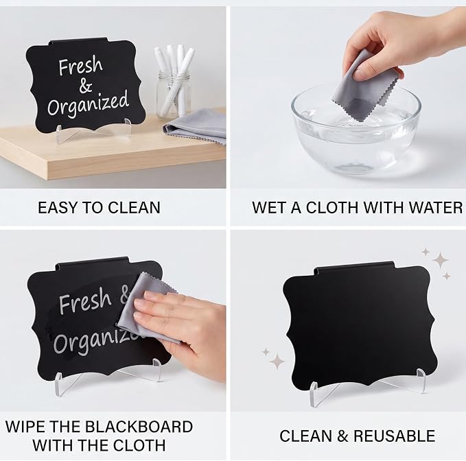 20 Pcs Basket Labels Clip On for Storage Bins, Pantry Organization with2 Markers and 2 Wipe Cloths Reusable Clip on Chalkboard Basket Tags for Kitchen Pantry Storage