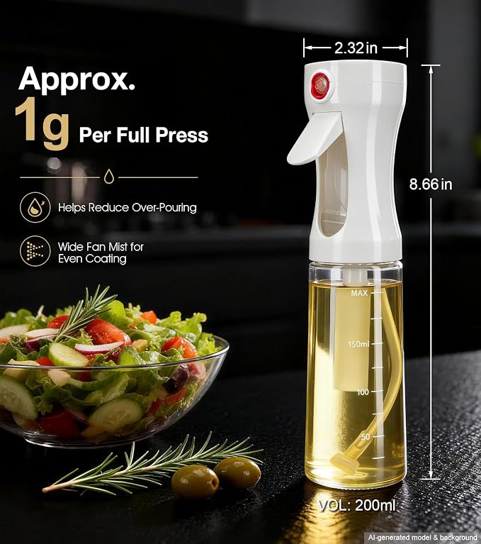 Oil Sprayer for Cooking, Olive Oil Sprayer, Approx. 1g Per Press (2) | Patented Spray Structure, Glass Bottle, Wide Fan Mist, Built-in Filter for Air Fryer, Salad, BBQ and Baking