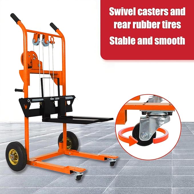Tory Carrier Material Lift Winch Stacker, 330 lbs Capacity Pallet Stacker, 40.5" Lifting Height, Pallet Truck Dolly, Swivel Casters Lift Table Cart, Forklift with Steel Platform(Orange)
