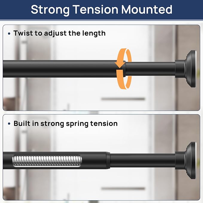 ENJOYBASICS Matte Black Shower Curtain Rod 30 to 64 Inches, Stainless Steel Adjustable Spring Tension Rods No Drill for Bathroom, Closet, Window, Room Divider, Never Rust, Non Slip