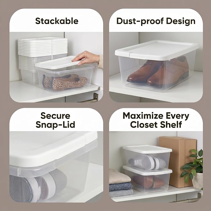 10Pack Storage Bins with Lids, 6 QT Clear Plastic Box with Snap On Lids, Heavy Duty Stackable and Nestable Containers, BPAFree Durable See Through Organizing Solution for Home, Office, Closet