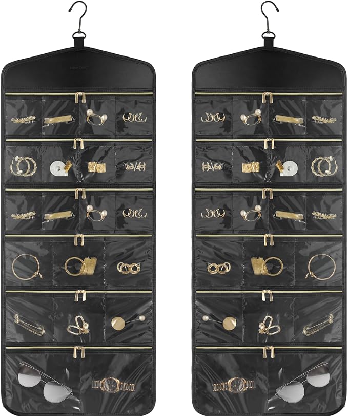 CHICECO Hanging Jewelry Organizer With Zippered Pockets,40 Pockets Travel Jewelry Organizer Storage for Cloest,Wall,Door