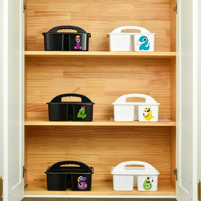 ALINK Plastic Classroom Caddy Organizer with Handle, 6-Pack 3 Compartments, Teacher Supply Storage Caddy for Classroom Organization, Table, Desk, Office, Craft Art for Kids - Black
