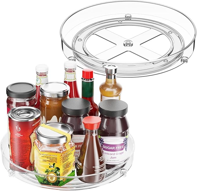 Optish 3 Pack Lazy Susan Organizer, 9.5 Inch Lazy Susan Turntable for Cabinet, Refrigerator Organizer for Pantry Organizers and Storage, Non-Skid Fridge Organizer
