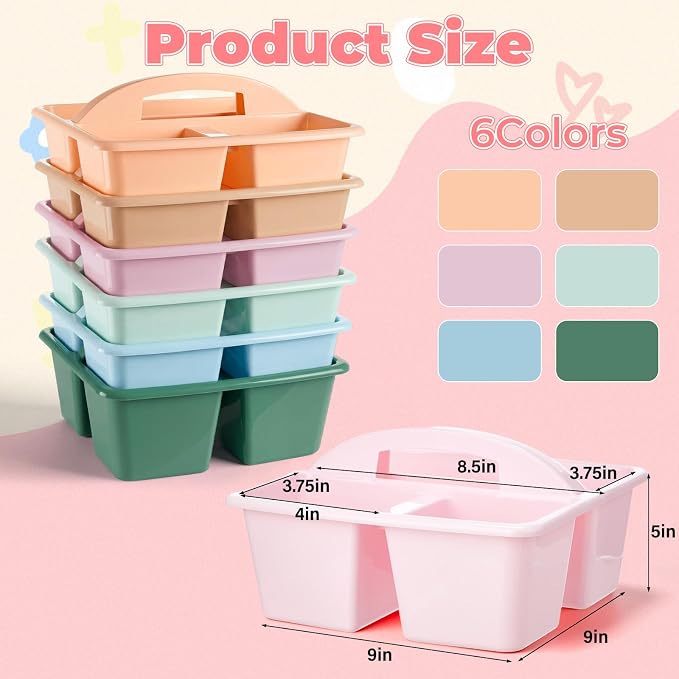 Kathfly 18 Pack Classroom Caddy Organizer with Handle, Plastic Art Craft Cleaning Caddy Bulk, Small Multipurpose Supply Organization Storage Basket for Table Desk Office Pencil Teacher (Morandi Color)