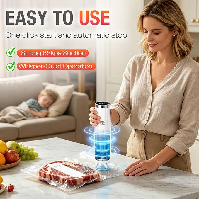 Compact Vacuum Sealer for Food, Handheld Vacuum Sealer Machine with 30 Reusable Bags + 3 Vacuum Containers, Portable Automatic Food Sealer for Freezer Storage, Travel, Camping