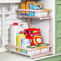 Kitstorack Under Sink Organizer, 2 Tier Under the Sink Storage, Slide out Pull out Cabinet Organizer Shelf, Metal Sliding Drawer for Kitchen Bathroom Pantry Closet Organization Rack, Pink, 1 Pack
