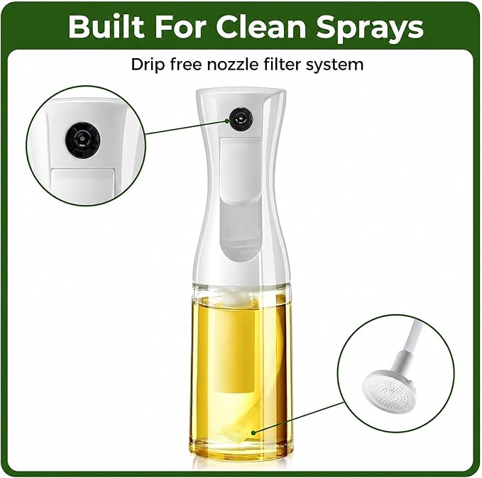 Oilve Oil Sprayer for Cooking - Glass Bottle Spray - 6.7 fl.oz | Fine Mist Mister for Air Fryer, Salad & BBQ Refillable Oil Dispenser for Healthy Meal Prep & Kitchen Organization