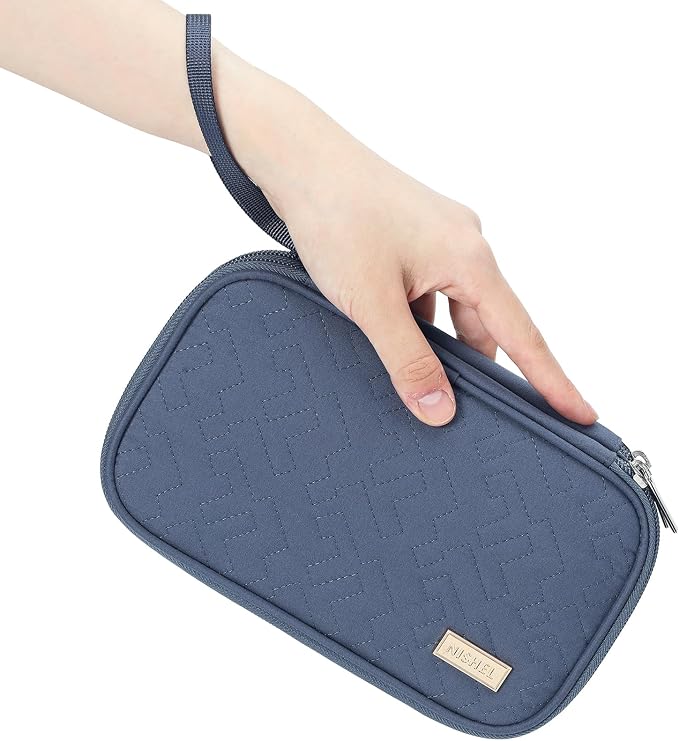NISHEL Electronics Travel Organizer Cord Case, Charger Cable Tech Bag | Double-layer bag keeps chargers, cables, flash drive, and small tech essentials organized for trip, Medium, Aegean-Blue